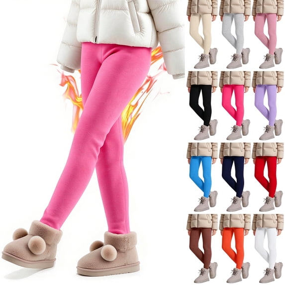 Jinhomg Fleece Lined Leggings Kids Winter Thick Thermal Tights for Girls Elastic Wasit Full Length Pants Hot Pink (3-12 Years)