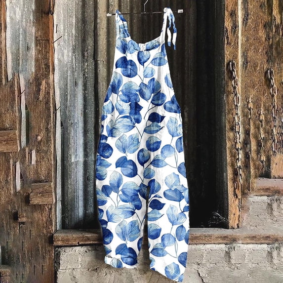 Jinhomg Floral Printed Bohemian Jumpsuits for Women Sleeveless Spaghetti Strap Rompers Wide Leg Loose Beach Vacation Clothes Multicolor XL