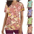 thumbnail image 1 of Jinhomg Floral Scrubs for Women Soft Stretchy Short Sleeve V-Neck Medical Uniform Ladies Cute Nurse Shirt with Two Pockets 90 off Clearance Sale Purple M, 1 of 6