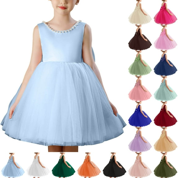 Jinhomg Flower Girl Dress Girls V Back Satin Tulle Dresses A Line Bow Knot Communion Dress Wedding Guest Birthday Party Dresses Formal Gown Khaki 120