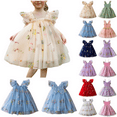 thumbnail image 1 of Jinhomg Flower Girl Floral Tulle Dress formal Floral Embroidery Tutu Dresses Flutter Sleeve Square Neck Wedding Party Dress Toddler Kids Photo Shoot Outfit Blue 2 Years, 1 of 10