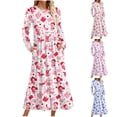 thumbnail image 1 of Jinhomg Flowy Holiday Dress for Women Cute Valentine's Day Heart Print Maxi Dress Casual Comfy Long Sleeve Crew Neck Tiered Dresses with Pockets Flash Red M, 1 of 5