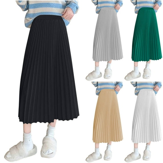 Jinhomg Flowy Pleated Skirts for Women Soft Comfy High Waist Satin Skirts Plus Size Casual Solid A Line Summer Skirts 2025 Long Swing Skirts Silver M