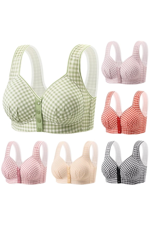 Front Closure Bras for Women Light Contour Wardrobe Basic Wirefree Bralette Printed Pattern Front Closure, Soft Support, Soft Lining Green 36