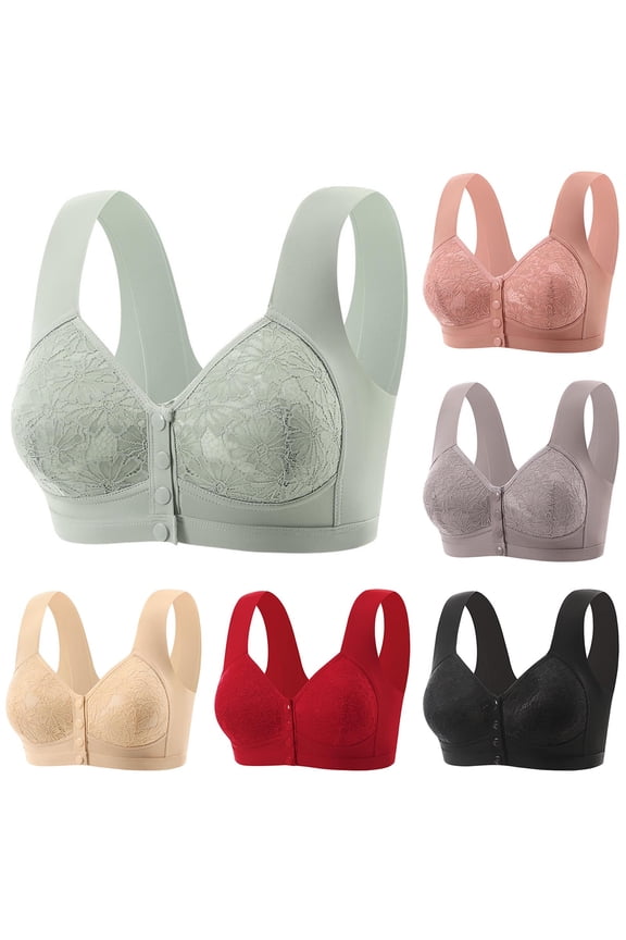 Front Closure Bras for Women Light Lift Soft Shaping Wirefree Bralette Printed Pattern Front Closure, Comfortable Hold, Soft Lining Gray 42