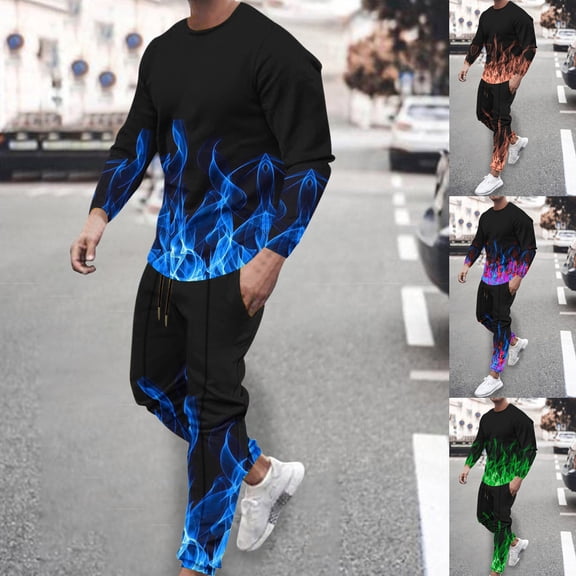 Jinhomg Funny Sweatsuit Men 2025 Novelty 3D Heart Print Tracksuits Big and Tall Comfy Long Sleeve Crew Neck Sweatshirts with Sweatpants Sets Purple XL