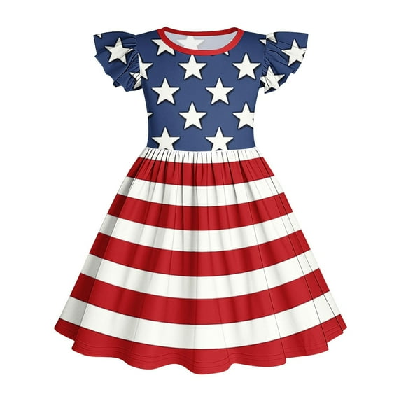 Jinhomg Girls American Flag Dresses Cute Ruffle Sleeve A Line Midi Dress Casual 4Th Of July Party Dress Independence Day Going Out Outfits Blue 11 Years