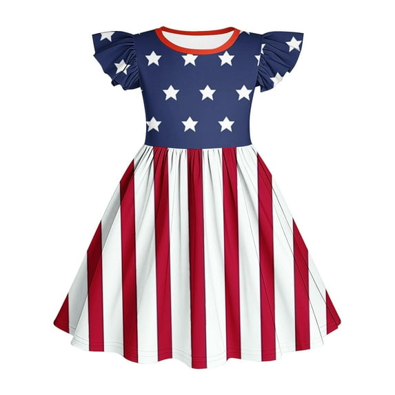 Jinhomg Girls American Flag Dresses Cute Ruffle Sleeve A Line Midi Dress Casual 4Th Of July Party Dress Independence Day Going Out Outfits Blue 3 Years