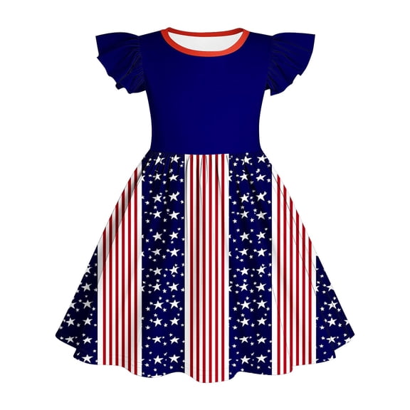 Jinhomg Girls American Flag Dresses Cute Ruffle Sleeve A Line Midi Dress Casual 4Th Of July Party Dress Independence Day Going Out Outfits Blue 7 Years