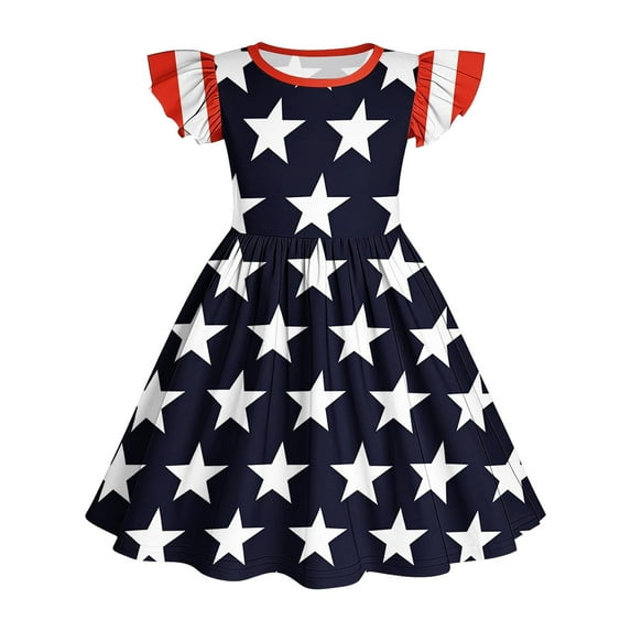 Jinhomg Girls American Flag Dresses Cute Ruffle Sleeve A Line Midi Dress Casual 4Th Of July Party Dress Independence Day Going Out Outfits Blue 7 Years