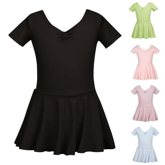 Jinhomg Girls Ballet Leotards with Skirt Toddler Classic Short Sleeve Midi Dresses Kids Gymnastic Dance Dress for Ballerina Summer Saving Green 7 Years