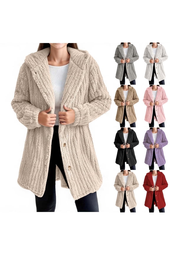 Girls Boys Fleece Jacket Texture Sherpa Fuzzy Jacket Hooded Winter Coat Oversized Buttons Down Plush Cardigan Outerwear