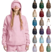 JINHOMG Girls Boys Hoodie with Eye Mask Built In Travel Hoodies Wearable Blanket Sweatshirt for Kids Pullover with Pocket Brown 120