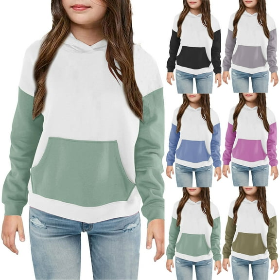 Jinhomg Girls Boys Sweatshirt Kids Trendy Color Block Long Sleeve Hooded Pullovers Toddler Comfy Warm Fall Tops with pocket Hot Pink 9 Years