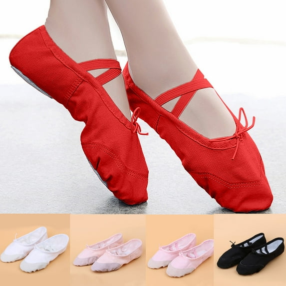Jinhomg Girls Canvas Ballet Slippers Toddler Kids Soft Soles Practice Yoga Flats Performance Dance Shoes Pink 24