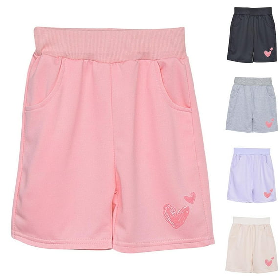 Jinhomg Girls Cotton Shorts Cute Heart Print Summer Lounge Shorts Soft Comfy Elastic Waist Wide Leg Shorts with Pockets Casual Daily Wear Purple 130