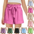 thumbnail image 1 of Jinhomg Girls Cute Summer Shorts Baggy Ruffle High Waisted Shorts Adjustable Tie Knot Summer Dress Shorts with Pockets 2025 Casual Short Pants Hot Pink 9 Years, 1 of 10