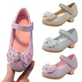thumbnail image 1 of Jinhomg Girls Dress Shoes Sparkle Glitter Low Heel Flower Wedding Shoes Cute Bowtie Princess Ballet Flats Toddler Kids Dress Up Costume Silver 27, 1 of 5