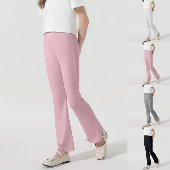 Jinhomg Girls Flare Leggings Kids Bell Bottom High Waisted Pants Dance Yoga Flared Tights School Uniform Stretchy Leggings Black (2-12 Years)