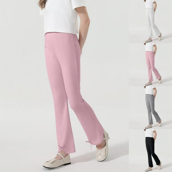 Jinhomg Girls Flare Leggings Kids Bell Bottom High Waisted Pants Dance Yoga Flared Tights School Uniform Stretchy Leggings Pink (2-12 Years)