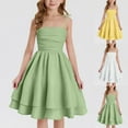 thumbnail image 1 of Jinhomg Girls Flowy Summer Dress Loose Sleeveless Midi Length Dresses Casual Comfy Adjustable Strap Layered Dress Vacation Beach Swing Sundress Green 10-11 Years, 1 of 7