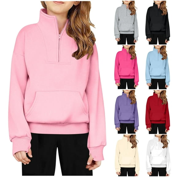 Jinhomg Girls Half Zip up Sweatshirt Trendy Winter Cropped Long Sleeve Shirt Pullover Youth Preppy Tween Girl Cute Clothes Black 120