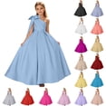 thumbnail image 1 of Jinhomg Girls One Shoulder Formal Maxi Dress Junior Bridesmaid Bow Shoulder Satin Dresses Flower Girl Wedding Guest Ball Gown 2-14 Years Brown, 1 of 7