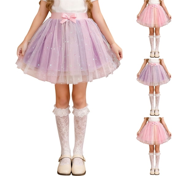 Jinhomg Girls Princess Skirts Layered Rainbow Tutu Skirt Gradient Fluffy Tulle Skirt with Bow Cute A-Line Mini Skirt for Little Girls Birthday/Event