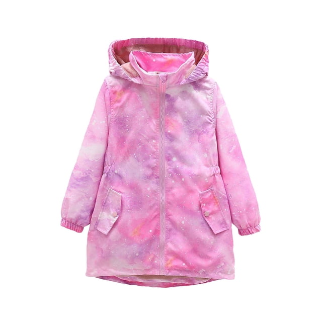 Jinhomg Girls Rain Jackets Waterproof Hooded Fleece Lined Raincoats Print Water-Resistant Lightweight Windbreakers for Kids 12 Years