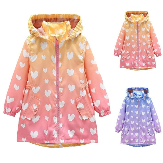 Jinhomg Girls Rain Jackets Waterproof Hooded Fleece Lined Raincoats Print Water-Resistant Lightweight Windbreakers for Kids 6 Years