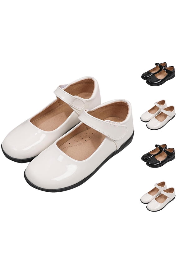 Girls School Uniform Shoes Closed Toe Mary Janes Wedding Party Flats Toddler Kids Performance Dress Shoes White 12 Years