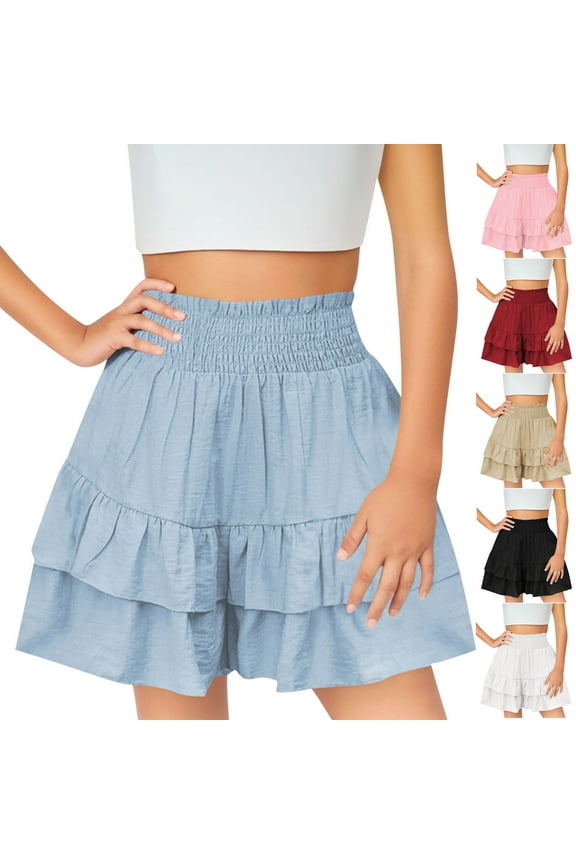 Girls Skirts with Shorts Flowy 2 In 1 Cute Butterfly Shorts Big Kids Cheer Athletic Gym Teens Casual Clothes Fashion Sportswear White 7-8Years