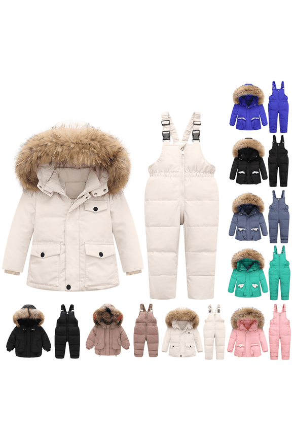Girls Snow Suit Toddler Kids Warm Lightweight Down Jackets and Snow Bib Pants Waterproof Snowboard Onesie Snowsuits 2 Piece