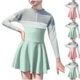 thumbnail image 1 of Jinhomg Girls Swim Skirt Lightweight Long-Sleeved Half-Zip Swimsuits Kids Girls Colour Patchwork One-Piece Rash Guard Swimwear 90% off Clearance Sale 3 Years Pink, 1 of 6