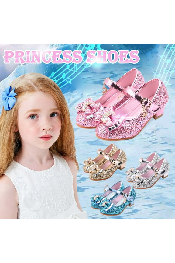 Girls Wedding Party Shoes Glitter Sparkle Rhinestones Dress Shoes Elegant Low Heel Mary Janes Shoes Flower Girl Sandals Silver 37