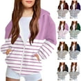 thumbnail image 1 of Jinhomg Girls Zip Up Hoodies Stylish Striped Jacket Kids Zipper Hooded Sweatshirt Preppy Top with Pockets Blue 120, 1 of 9