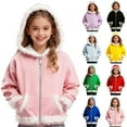 thumbnail image 1 of Jinhomg Girls Zip up Hoodie Jacket Sherpa Lined Jackets Kids Cute Fur Trim Hooded Sweatshirts Warm Winter Fleece Coats Outwear with Pockets, 1 of 7
