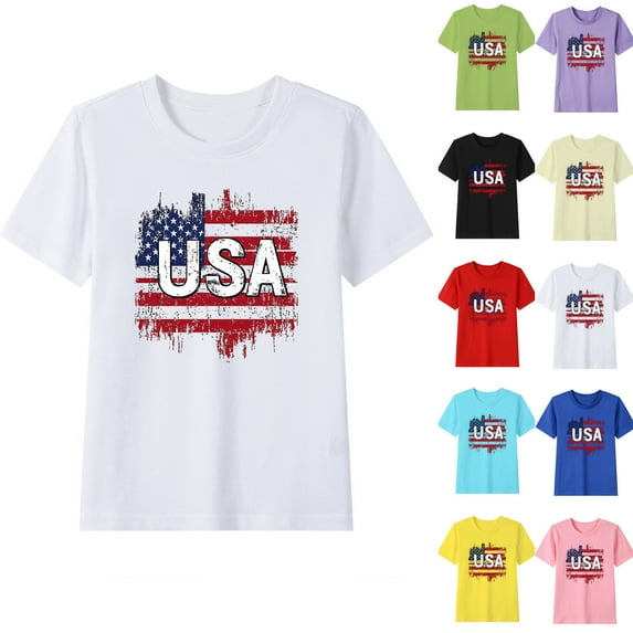 Jinhomg Graphic Tees for Kids Boys Girls Short Sleeve America Flag Patriotic T Shirts Casual Comfy Cotton Crew Neck Tops Toddler Holiday Party Gifts Yellow 9 Years