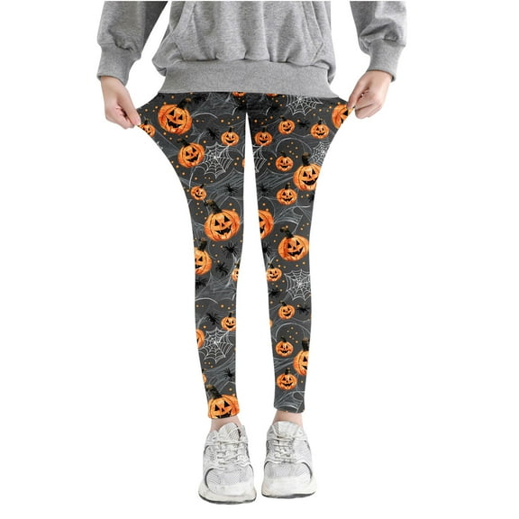 Jinhomg Halloween Printed Leggings for Girls High Stretch Tights Athletic Dance Leggings Pants Toddlers Outdoor Sports Trousers Multicolor (3-8 Years)