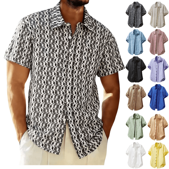 Jinhomg Hawaii Shirts for Men Floral Textured Button-Down Shirt Short Sleeve Summer Beach Shirts for Vacation,Resort Wear Black,M
