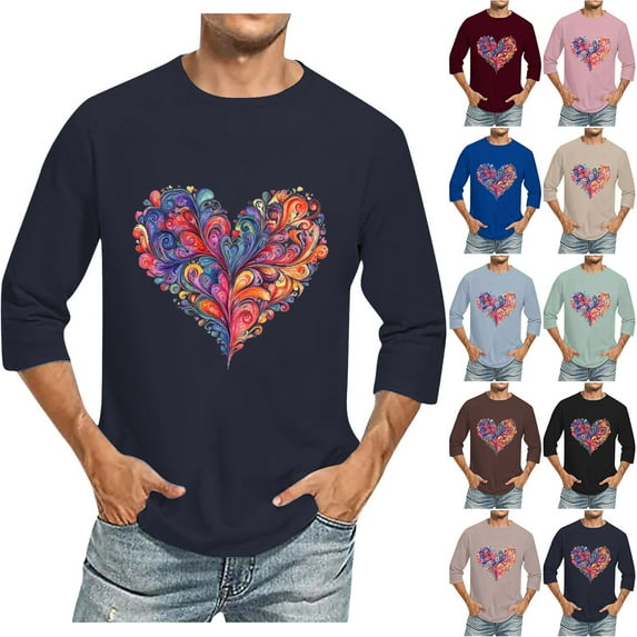 Jinhomg Heart Graphic Tees for Men Casual Comfy Short Sleeve Crew Neck Holiday Tops Big and Tall Valentine's Day T-Shirts Daily Wear Navy XXXL