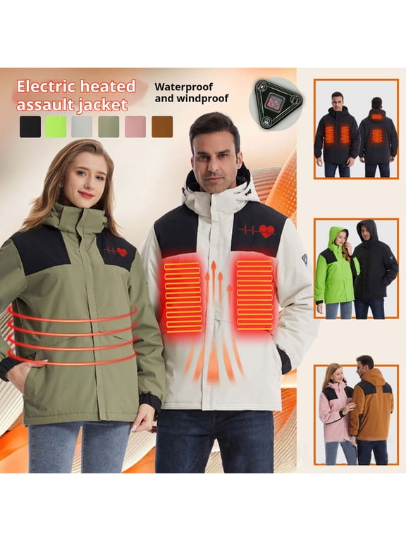 Heated Coat for Women Men Winter Warm 4 Heated Zones Heating Jacket and Detachable Hood Unisex Comfy USB Electric Heated Coats Without Battery Spring Saving Today Brown L