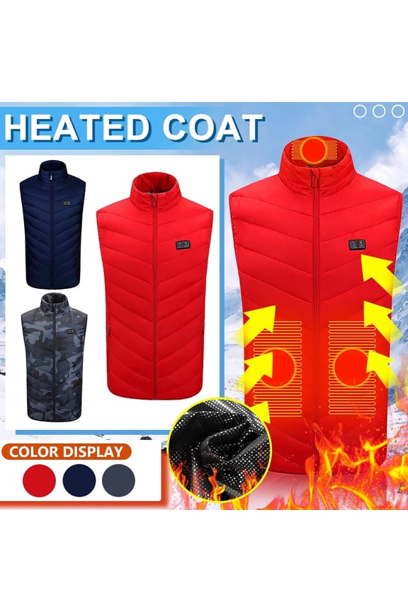 Heated Jacket for Men Women Plus Size Warm 9 Heated Zones Heating Jackets Without Battery 2025 Winter Heated Coat Outdoor Clothes Red XXXL