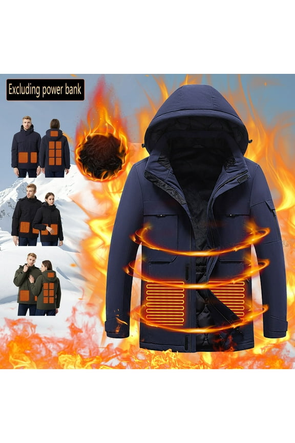 Heated Ski Jackets for Women Waterproof Windproof Smart Electric Heated Coats 9 Heated Zones Heating Rain Jackets and Detachable Hood Without Battery Summer Saving Navy S