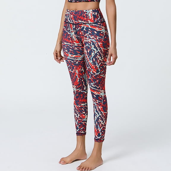 Jinhomg High Waist Yoga Pants for Women Fashion Print Athletic Leggings Tummy Control Stretch Butt Lift Gym Workout Pants Red L