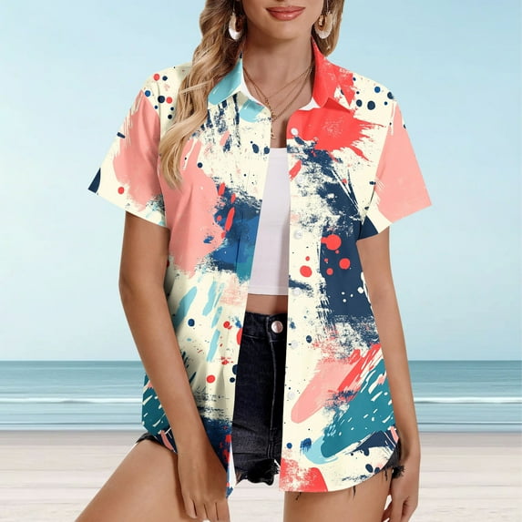 Jinhomg Holiday Cardigans for Women Casual Short Sleeve Open Front Shirts 2025 Independence Day American Flag Patriotic Jackets Khaki M