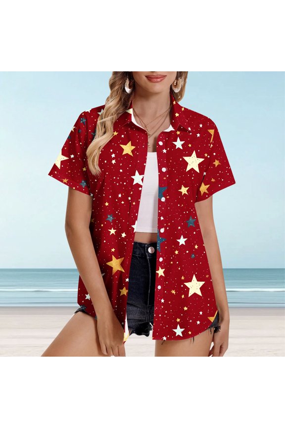 Holiday Cardigans for Women Casual Short Sleeve Open Front Shirts 2025 Independence Day American Flag Patriotic Jackets Red S