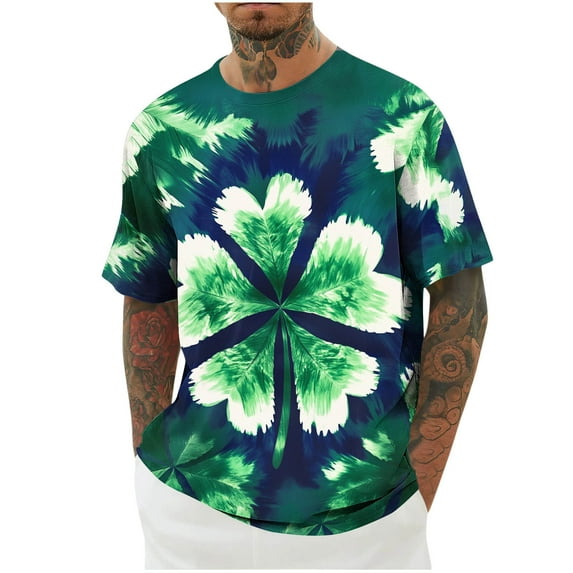 Jinhomg Holiday Party Shirt for Men Trendy St. Patrick's Day Themed T-Shirt Big and Tall Comfy Short Sleeve Crew Neck Tops Male 2025 Gifts Green M
