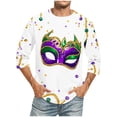 thumbnail image 1 of Jinhomg Holiday Party Tops for Men 2025 Mardi Gras Carnival Themed Graphic Tees Big and Tall Comfy 3/4 Sleeve Crew Neck T-Shirts Celebration Streetwear White XXXXL, 1 of 3