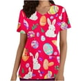 thumbnail image 1 of Jinhomg Holiday Scrubs for Women Cute Bunny Rabbit Graphic Medical Scrub Top Casual Loose Short Sleeve V-Neck Nursing Uniform with Pockets 90% off Clearance Sale Red XXL, 1 of 4